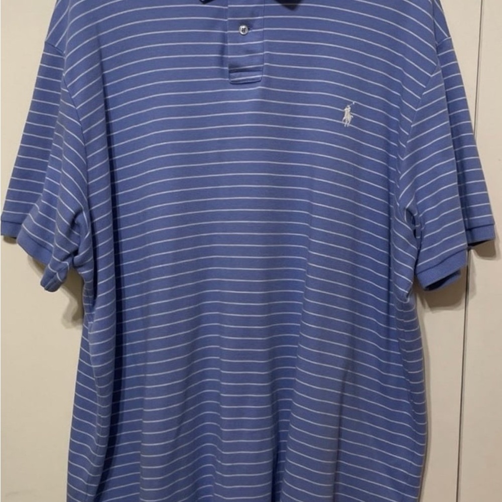Ralph Lauren Men's Blue and White Striped Polo Shirt